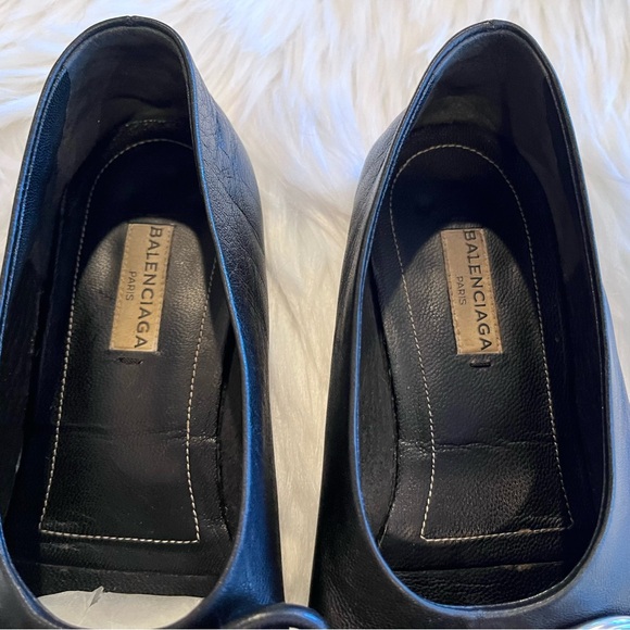 BALENCIAGA 36.5/ US 6.5 Black Leather Bow Accents Round Toe Ballet Flats - Picture 4 of 15